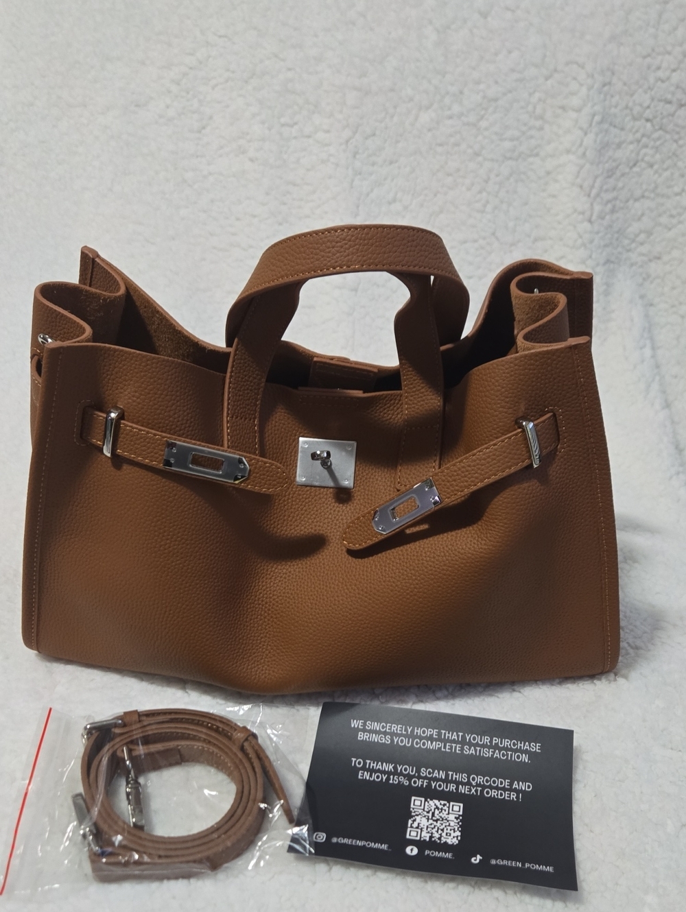 Pomme Structured Tan Leather Tote with Silver Hardware